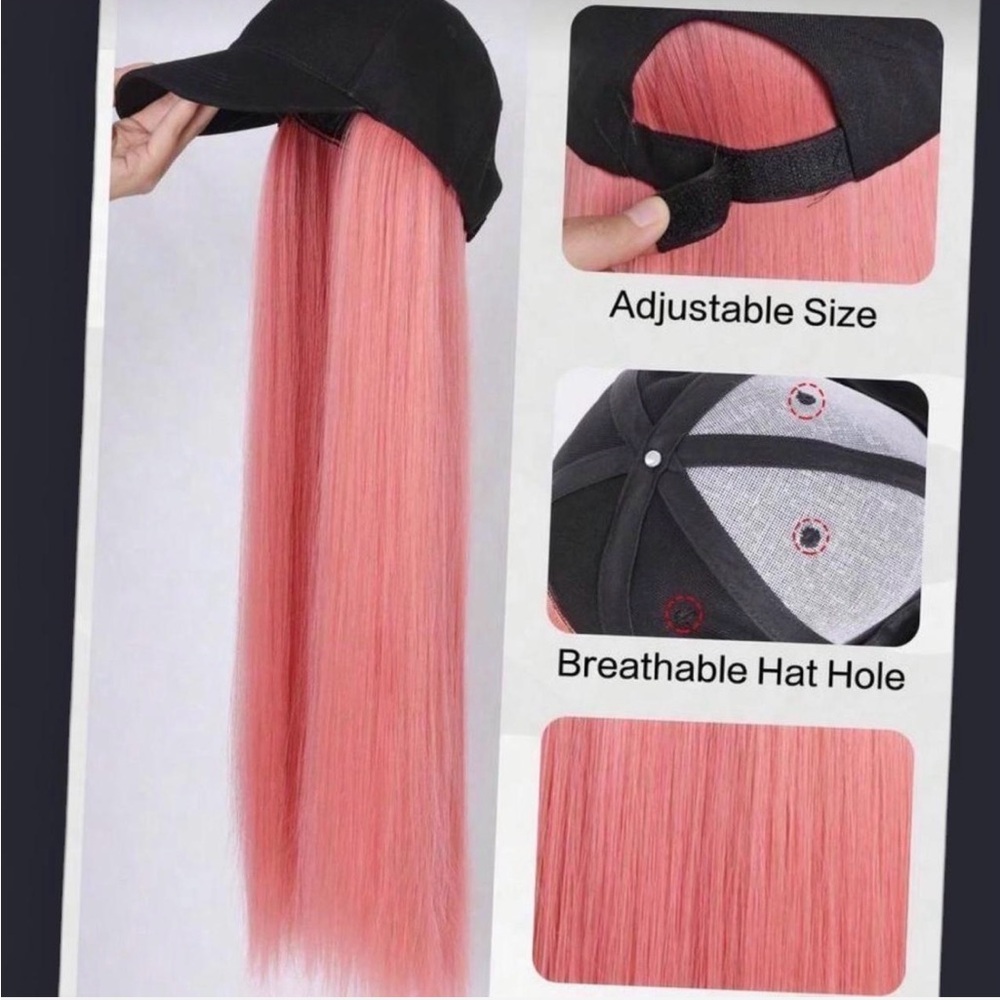 SHEIN Black Cap with Pink Hair Extension